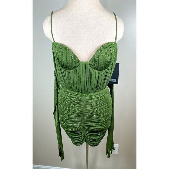 Alex Perry Sweetheart Ruched Crystal Jersey Bustier Fern Green Mini Dress Sz 6 - Picture 10 of 16